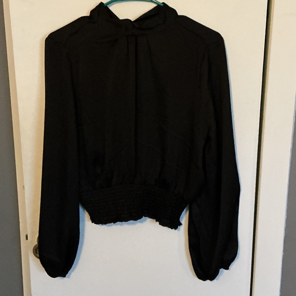 Black Long-Sleeve Smocked Waist Blouse - Women Tops